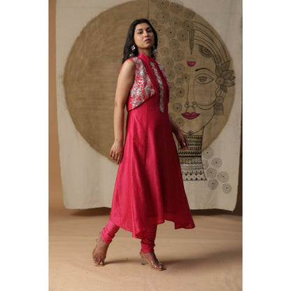 "Two Sisters" by Gyans Pink A-Line Kurta Set With Attached Cape
