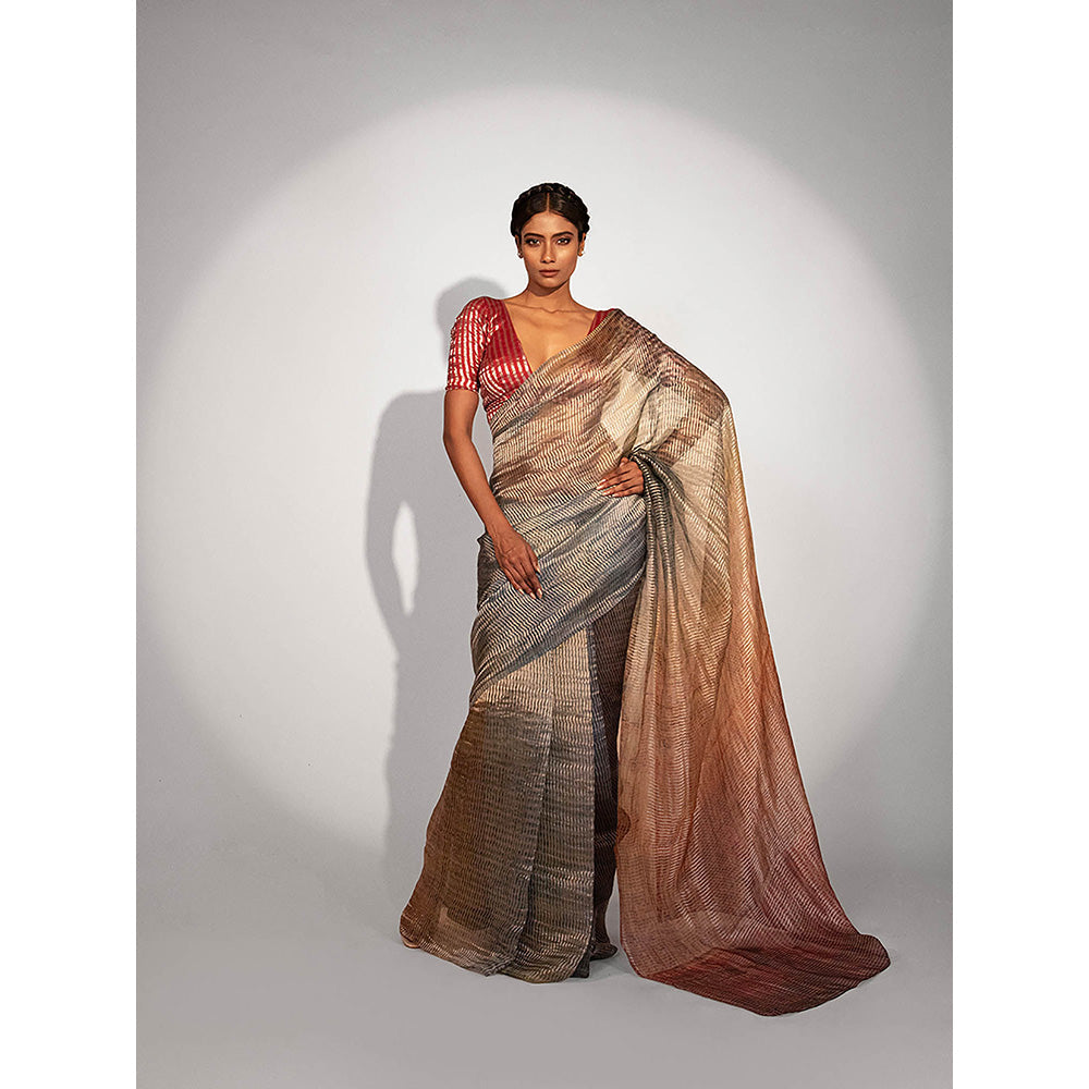 UNALLUME BY NISHA Sunset Symphony Ombre Saree with Unstitched Blouse - Metallic