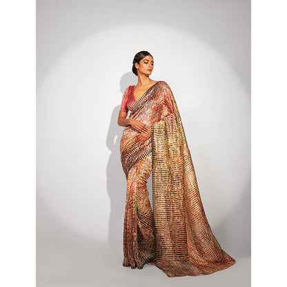 UNALLUME BY NISHA Blossom Mirage Floral Silk Saree with Unstitched Blouse - Multi-Color