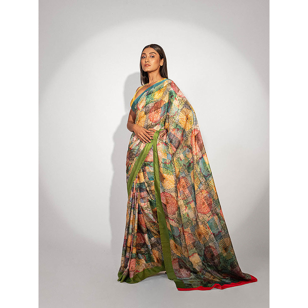UNALLUME BY NISHA Garden Oasis Silk Saree with Unstitched Blouse - Multi-Color