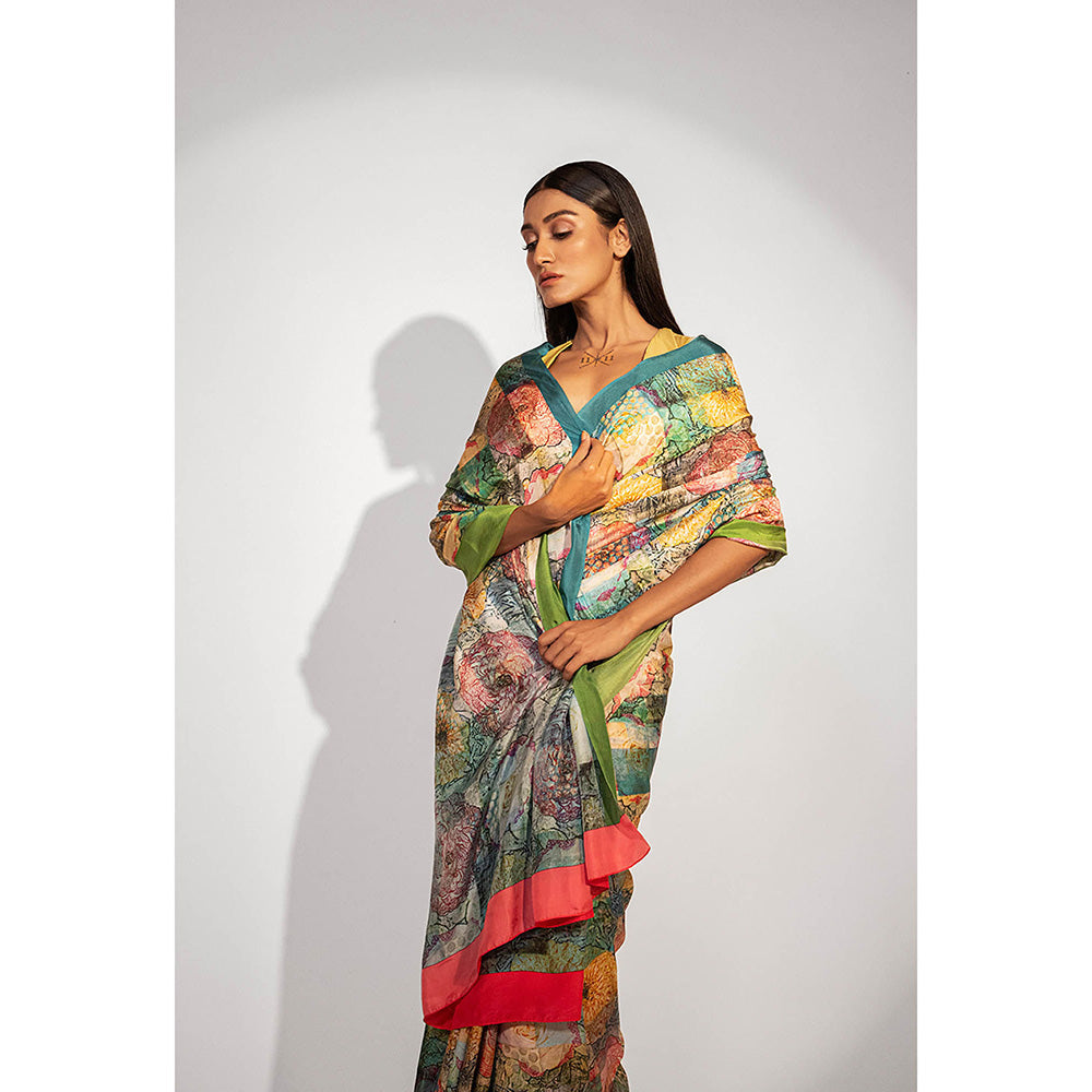 UNALLUME BY NISHA Garden Oasis Silk Saree with Unstitched Blouse - Multi-Color