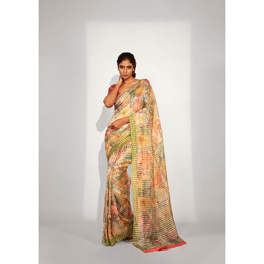UNALLUME BY NISHA Celestial Bloom Silk Saree with Unstitched Blouse - Yellow
