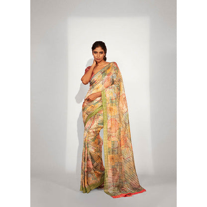 UNALLUME BY NISHA Celestial Bloom Silk Saree with Unstitched Blouse - Yellow
