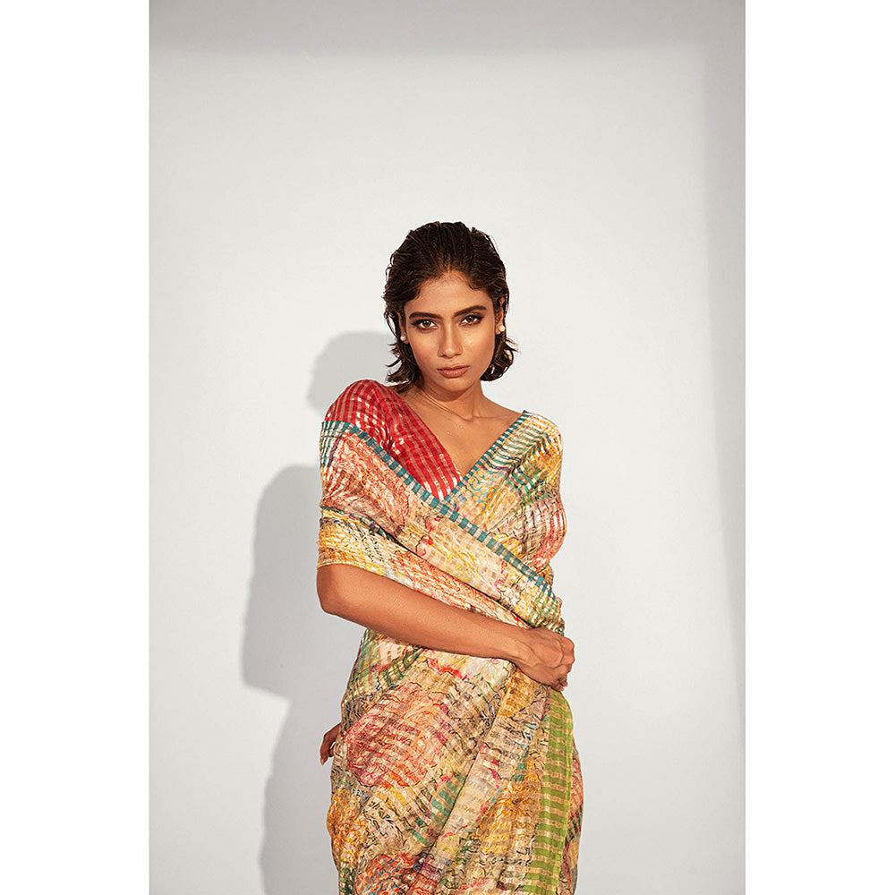 UNALLUME BY NISHA Celestial Bloom Silk Saree with Unstitched Blouse - Yellow