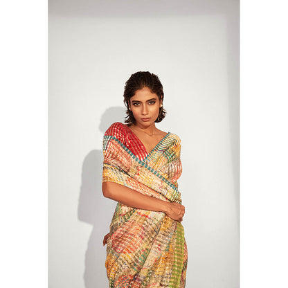 UNALLUME BY NISHA Celestial Bloom Silk Saree with Unstitched Blouse - Yellow