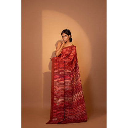UNALLUME BY NISHA Urban Reflections Silk Saree with Unstitched Blouse - Red
