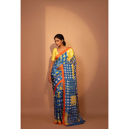 UNALLUME BY NISHA Twilight Tango Silk Saree with Unstitched Blouse - Blue