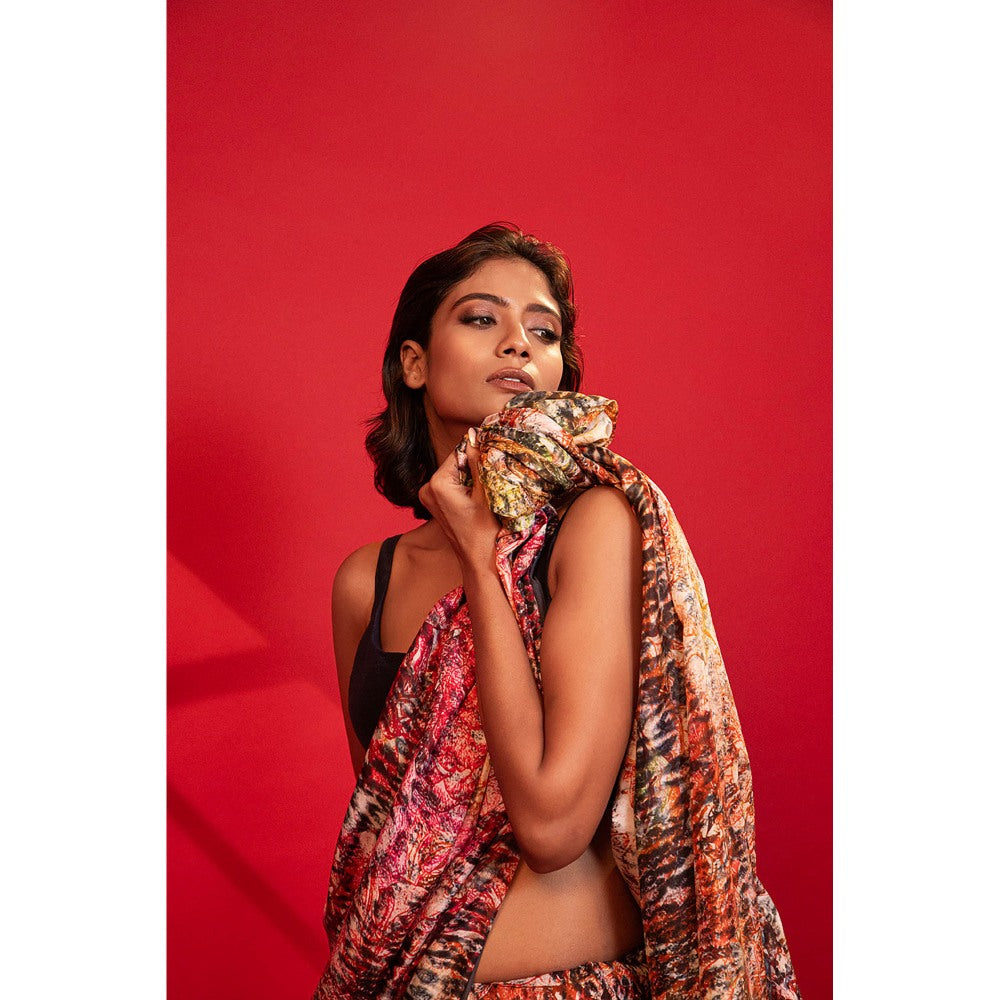 UNALLUME BY NISHA Enchanted Garden Silk Saree with Unstitched Blouse - Multi-Color