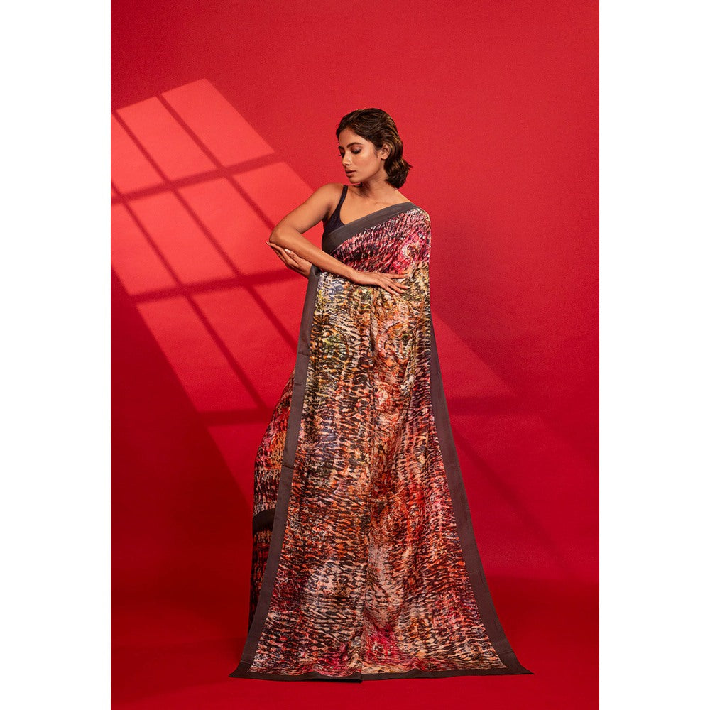 UNALLUME BY NISHA Enchanted Garden Silk Saree with Unstitched Blouse - Multi-Color