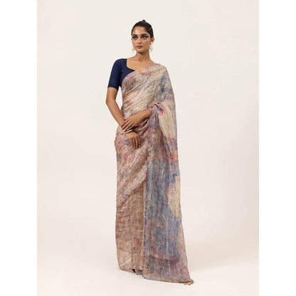 UNALLUME BY NISHA Marble Muse Silk Saree with Unstitched Blouse - Multi-Color