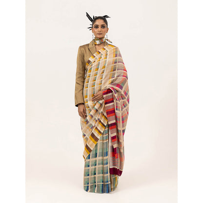 UNALLUME BY NISHA Modern Mosaic Silk Saree with Unstitched Blouse - Multi-Color