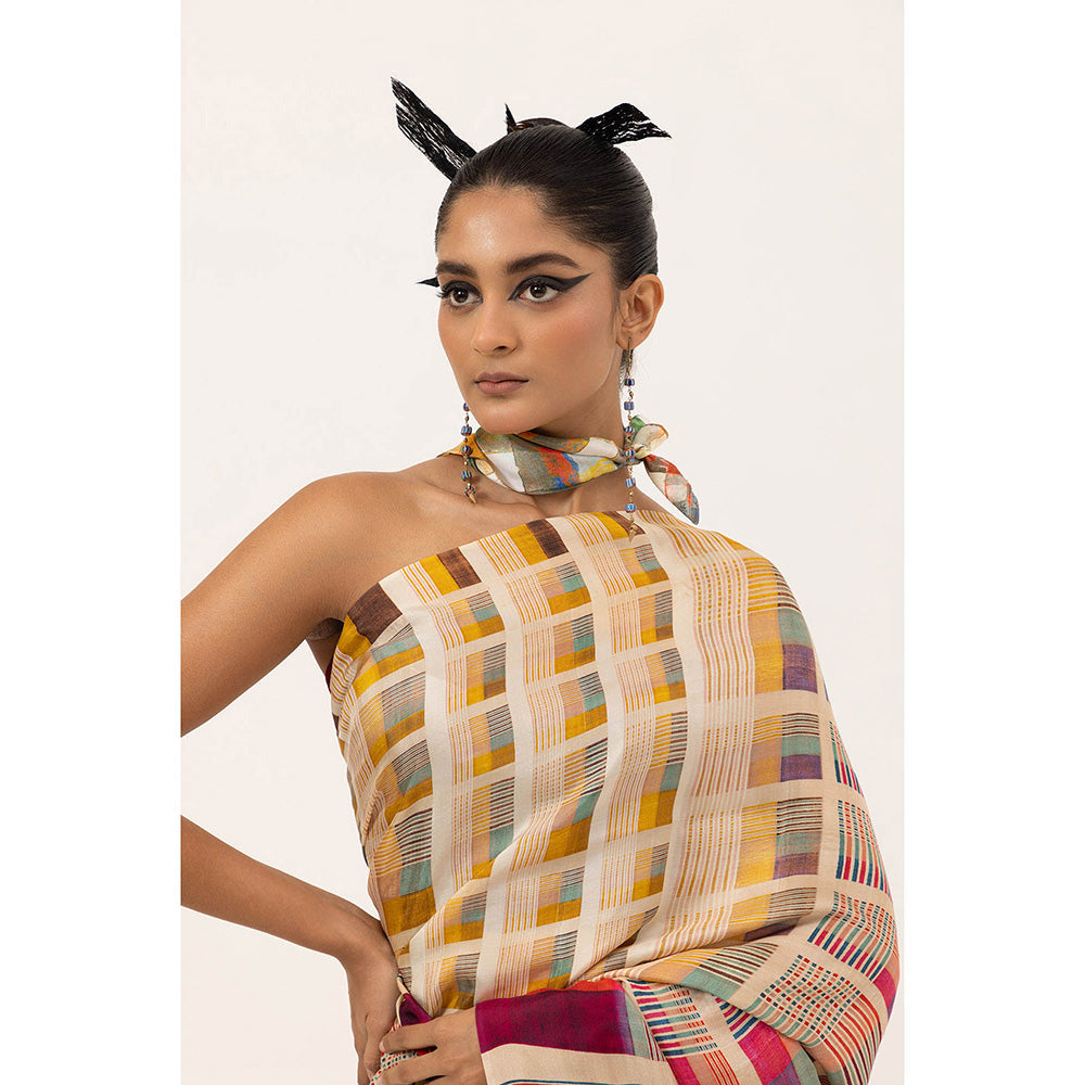UNALLUME BY NISHA Modern Mosaic Silk Saree with Unstitched Blouse - Multi-Color