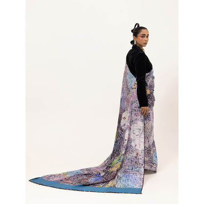 UNALLUME BY NISHA Drift Silk Saree with Unstitched Blouse Twilight Vine - Multi-Color