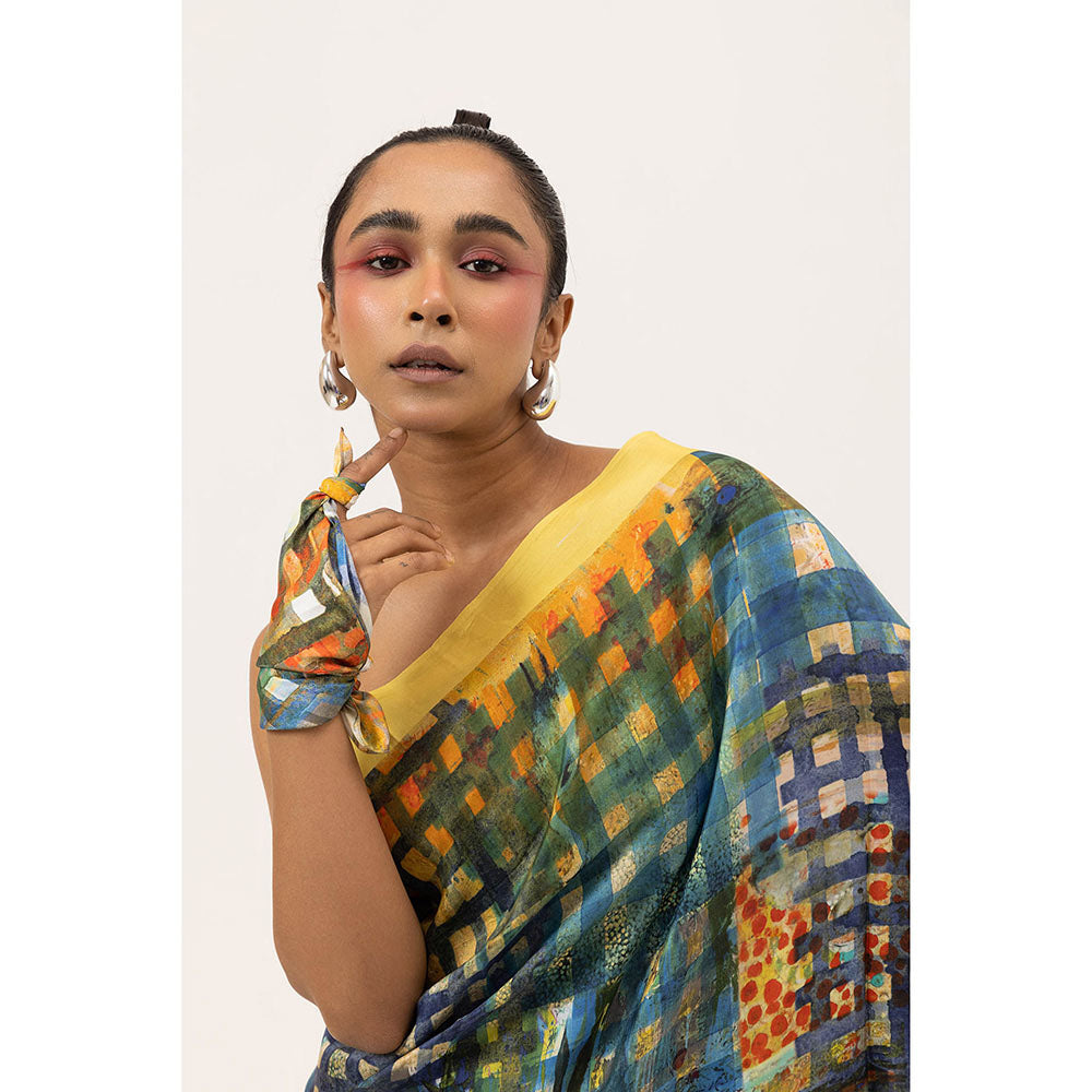 UNALLUME BY NISHA Block And Blend Silk Saree with Unstitched Blouse - Multi-Color