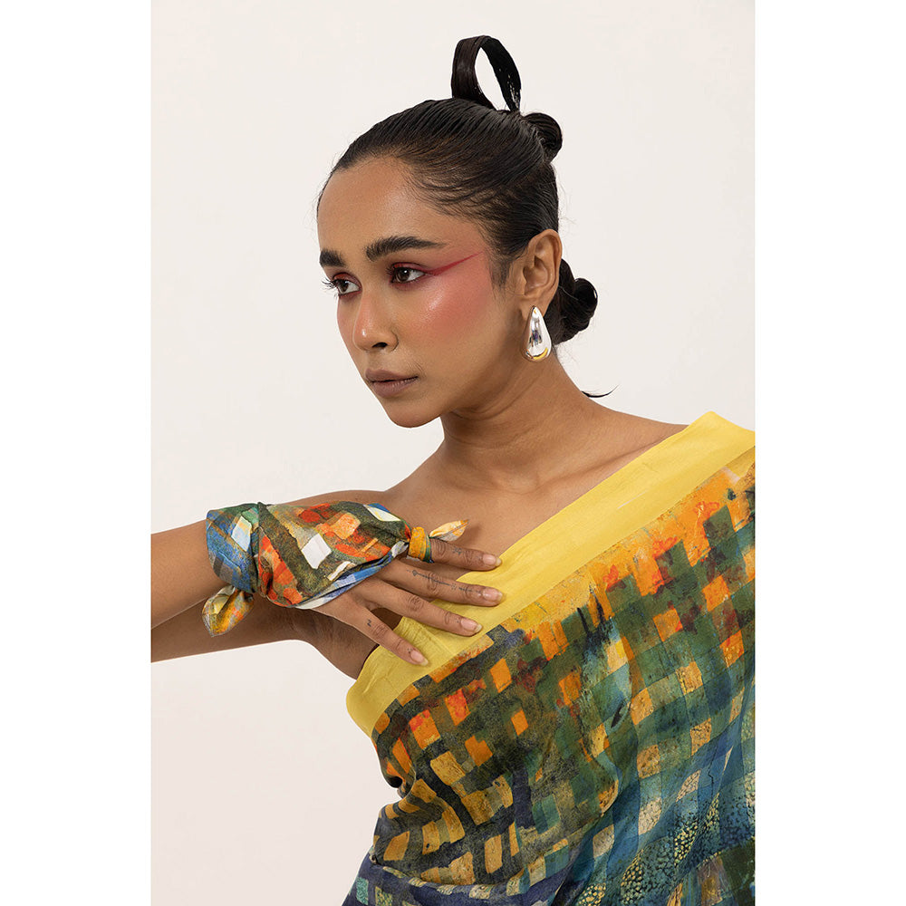 UNALLUME BY NISHA Block And Blend Silk Saree with Unstitched Blouse - Multi-Color