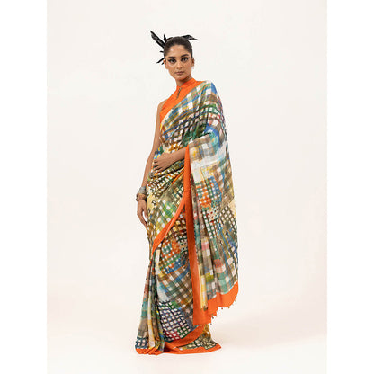 UNALLUME BY NISHA Vibrant Grid Silk Saree with Unstitched Blouse - Multi-Color