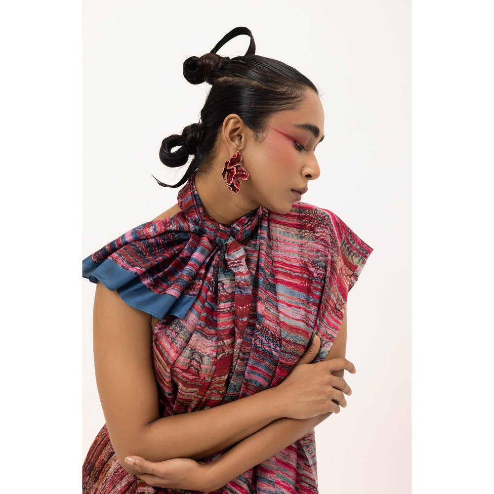 UNALLUME BY NISHA Crimson Tide Silk Saree with Unstitched Blouse - Pink