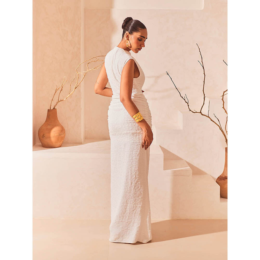 Urban Suburban White Textured Evening Gown with a Slit