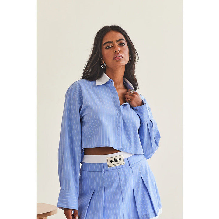 Urban Suburban Blue Striped Cropped Shirt