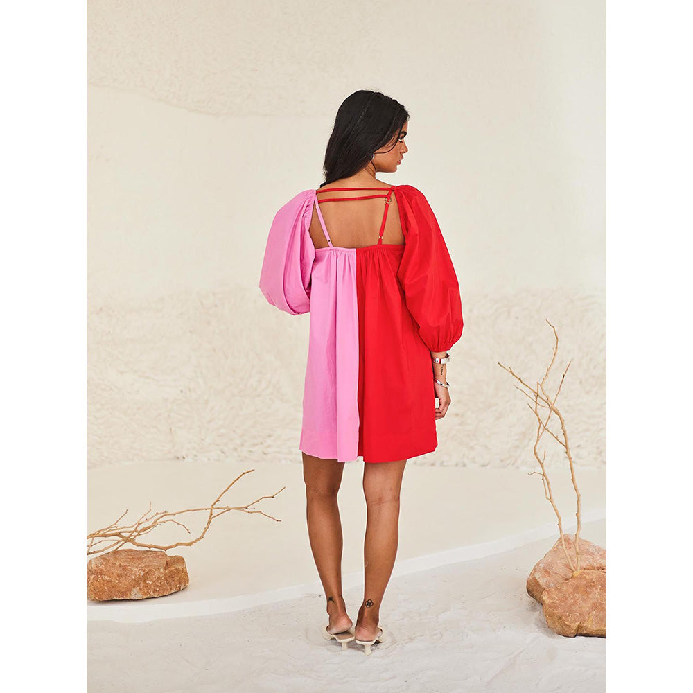 Urban Suburban Cotton Red and Pink Oversized Dress With Detachable Sleeves (Set of 2)