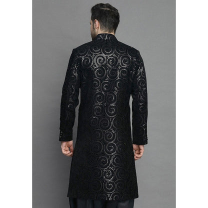 UTSAV FASHION Embroidered Straight Velvet Black Sherwani with Salwar