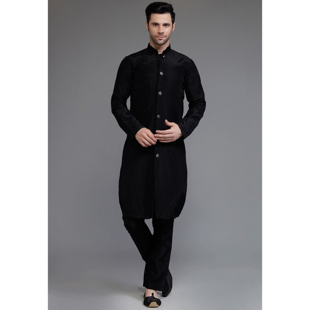 UTSAV FASHION Embroidered Velvet Black Sherwani with Kurta and Pant