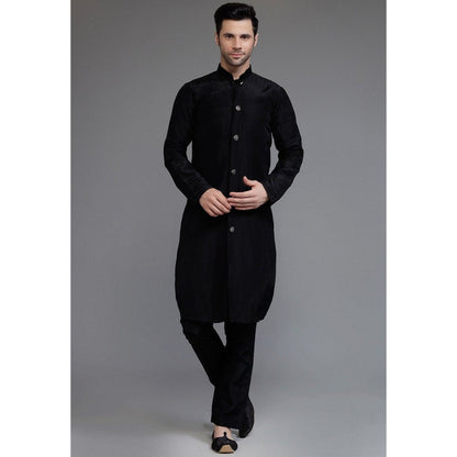 UTSAV FASHION Embroidered Velvet Black Sherwani with Kurta and Pant