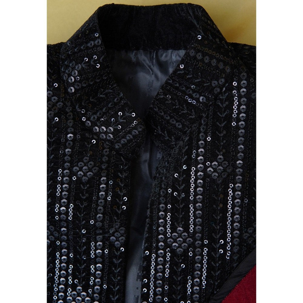 UTSAV FASHION Embroidered Velvet Black Sherwani with Kurta and Pant