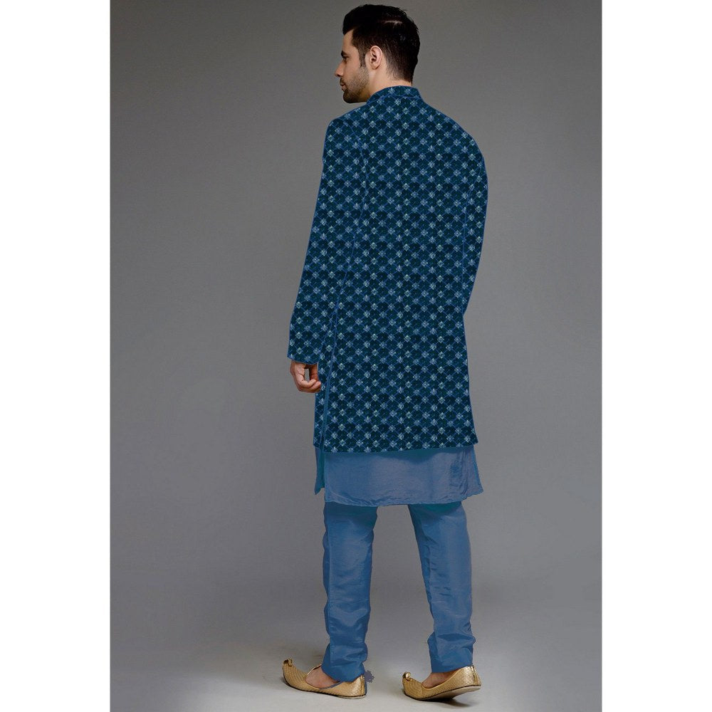 UTSAV FASHION Embroidered Uppada Silk Blue Faux Georgette Sherwani with Pant and Jacket