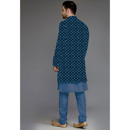 UTSAV FASHION Embroidered Uppada Silk Blue Faux Georgette Sherwani with Pant and Jacket