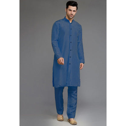 UTSAV FASHION Embroidered Uppada Silk Blue Faux Georgette Sherwani with Pant and Jacket