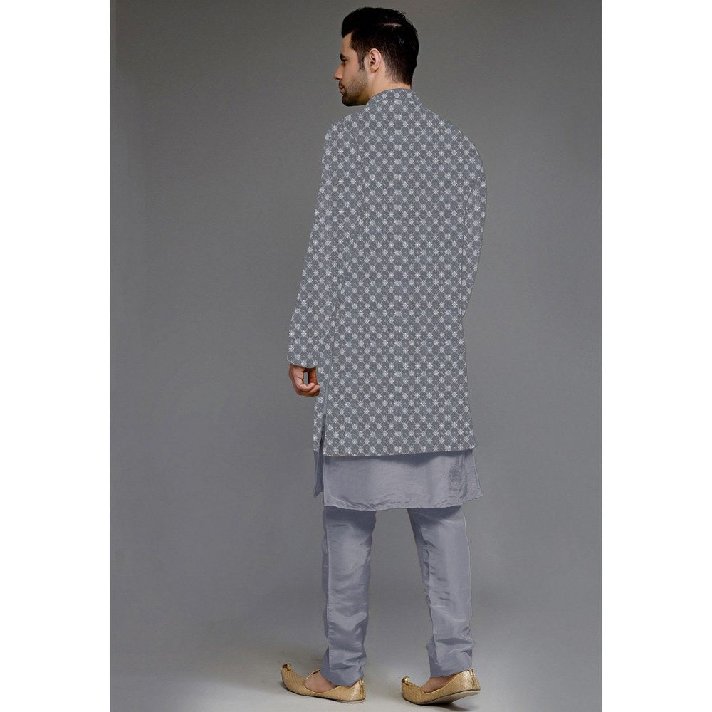 UTSAV FASHION Embroidered Uppada Silk Grey Faux Georgette Sherwani with Pant and Jacket