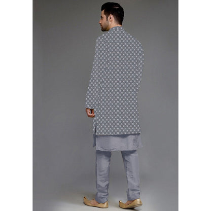 UTSAV FASHION Embroidered Uppada Silk Grey Faux Georgette Sherwani with Pant and Jacket