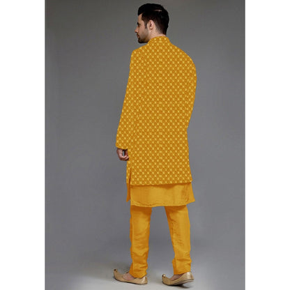 UTSAV FASHION Embroidered Uppada Silk Mustard Faux Georgette Sherwani with Pant and Jacket