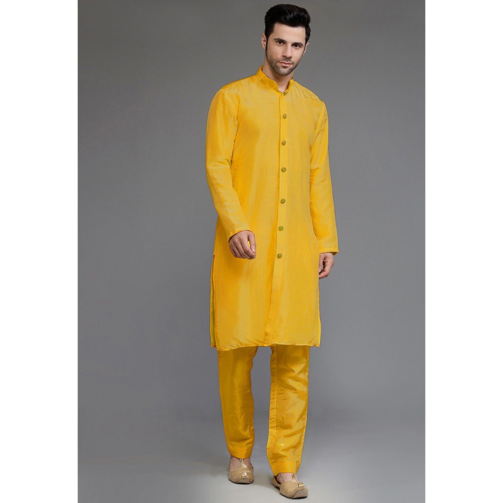 UTSAV FASHION Embroidered Uppada Silk Mustard Faux Georgette Sherwani with Pant and Jacket