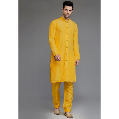 UTSAV FASHION Embroidered Uppada Silk Mustard Faux Georgette Sherwani with Pant and Jacket