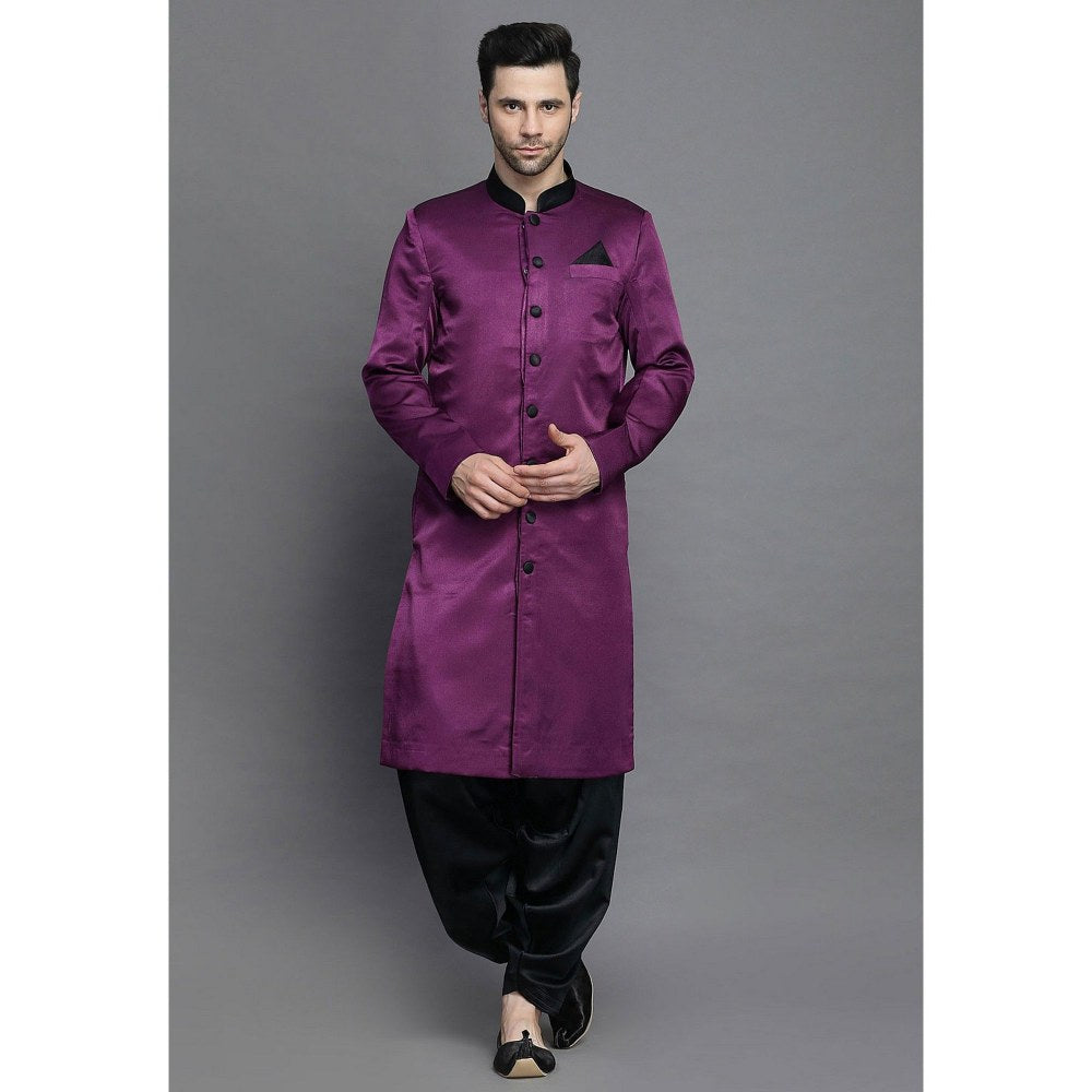 UTSAV FASHION Closed Collar Purple Crepe Sherwani with Salwar