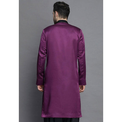 UTSAV FASHION Closed Collar Purple Crepe Sherwani with Salwar
