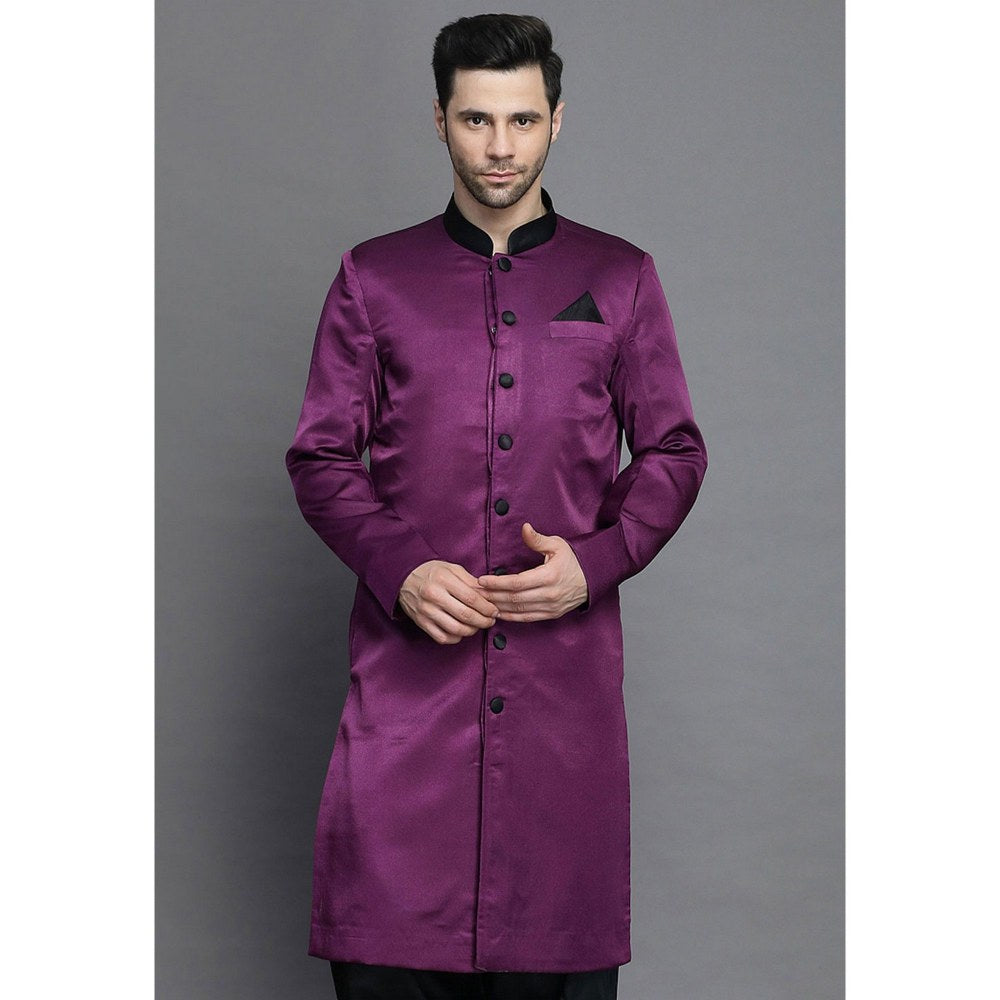 UTSAV FASHION Closed Collar Purple Crepe Sherwani with Salwar