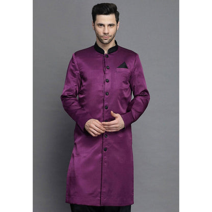 UTSAV FASHION Closed Collar Purple Crepe Sherwani with Salwar