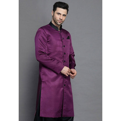 UTSAV FASHION Closed Collar Purple Crepe Sherwani with Salwar