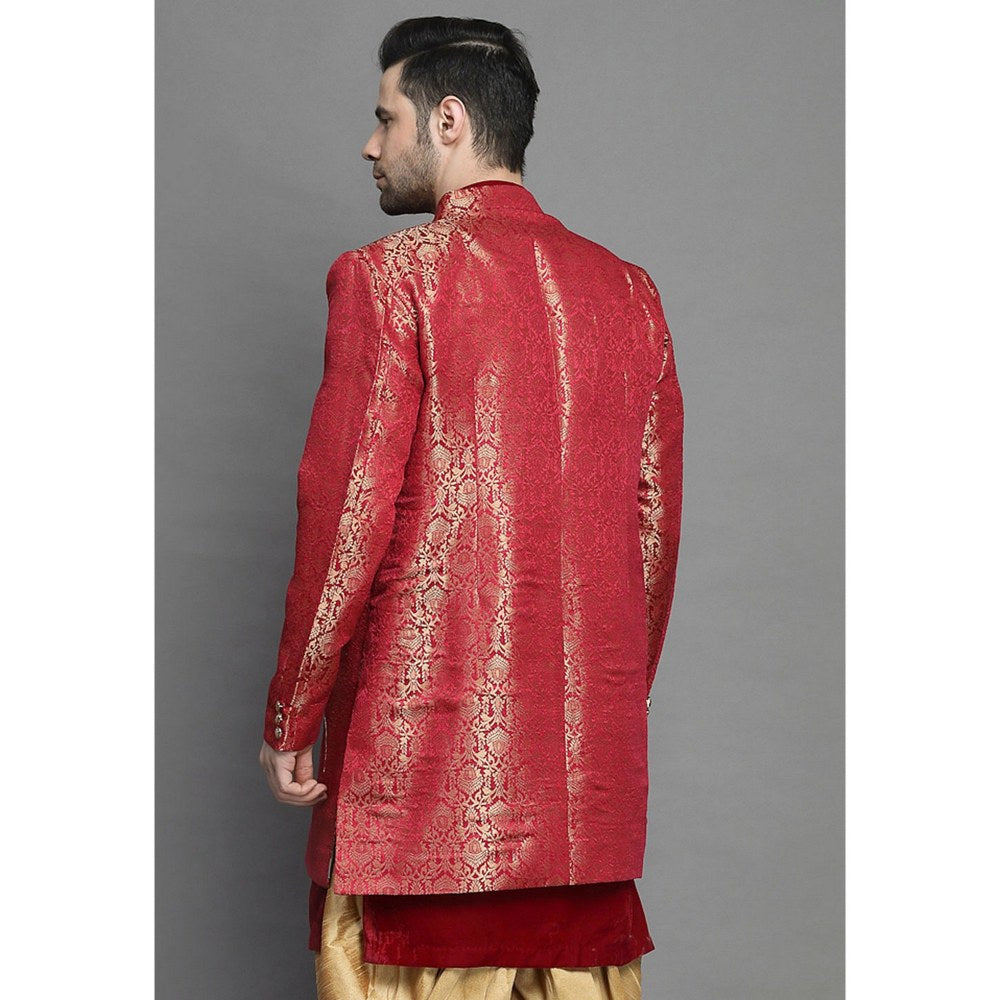 UTSAV FASHION Art Silk Brocade Maroon Color Sherwani with Kurta and Dhoti