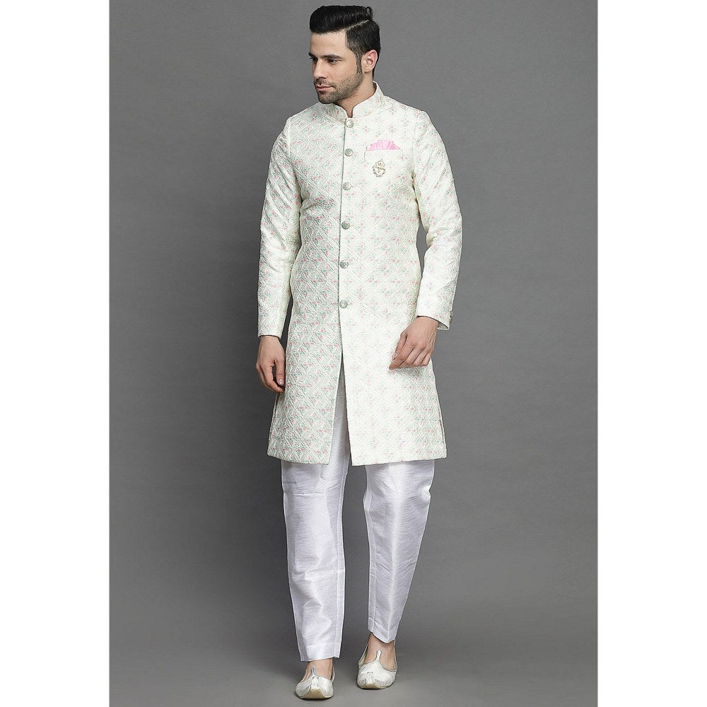 UTSAV FASHION Embroidered Art Silk In Off White Color Sherwani with Pant