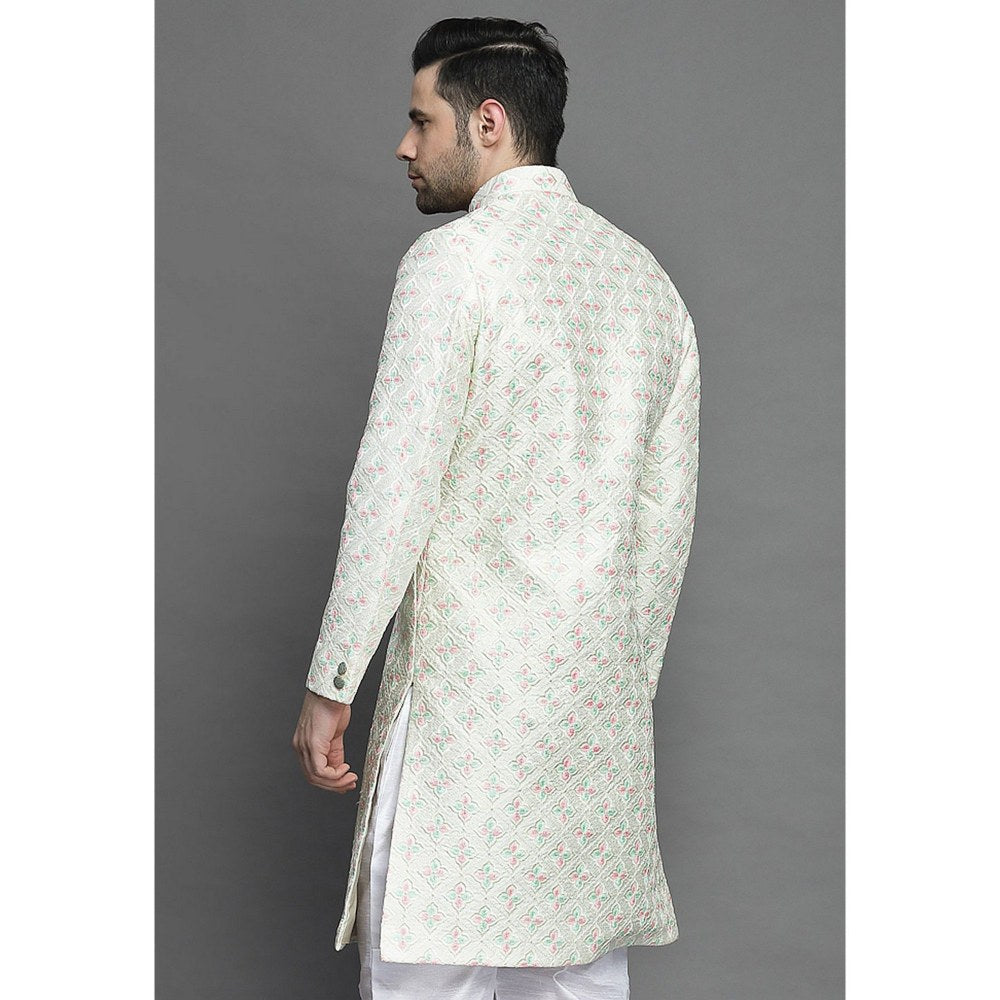 UTSAV FASHION Embroidered Art Silk In Off White Color Sherwani with Pant