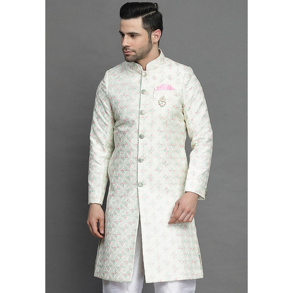 UTSAV FASHION Embroidered Art Silk In Off White Color Sherwani with Pant
