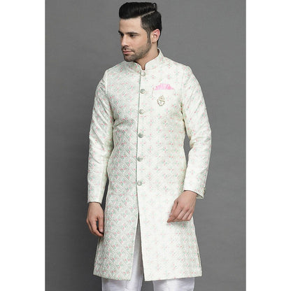 UTSAV FASHION Embroidered Art Silk In Off White Color Sherwani with Pant