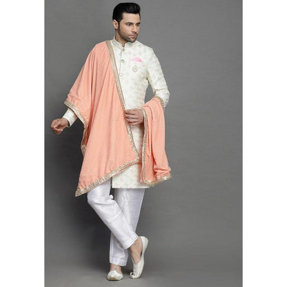 UTSAV FASHION Embroidered Art Silk In Off White Color Sherwani with Pant