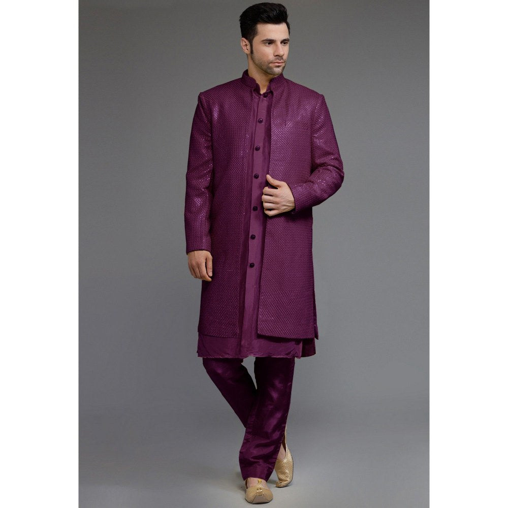 UTSAV FASHION Embroidered Georgette Art Uppada Silk Sherwani with Kurta and Pant