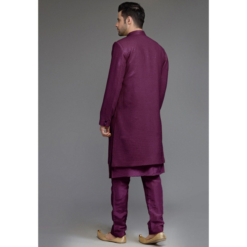 UTSAV FASHION Embroidered Georgette Art Uppada Silk Sherwani with Kurta and Pant