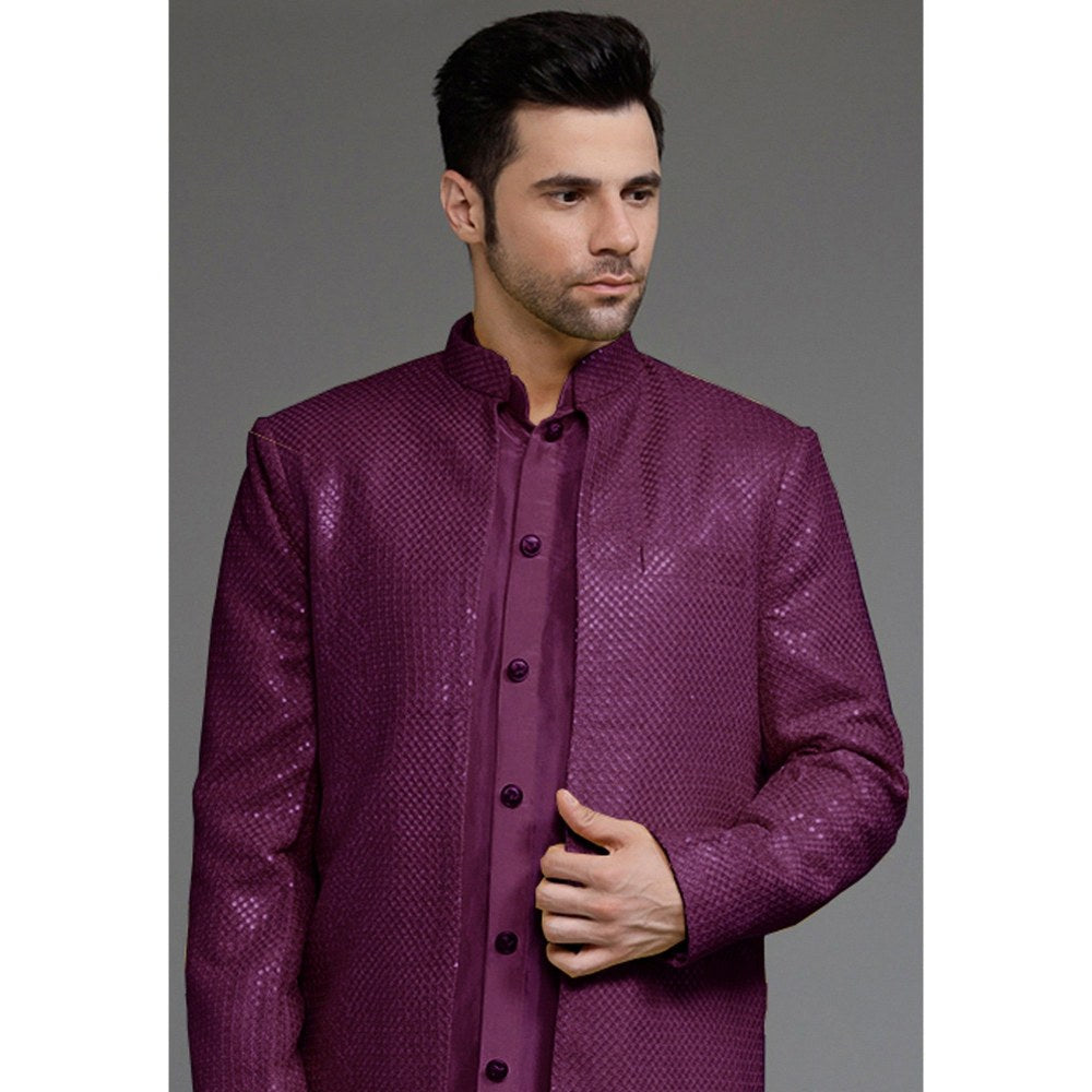 UTSAV FASHION Embroidered Georgette Art Uppada Silk Sherwani with Kurta and Pant
